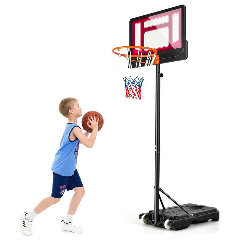 [ShopTab] Kids Basketball Hoop, 4.3 to 8.2 FT Adjustable Height, Ball Storage, Indoor Outdoor Weather-Resistance Basketball Hoop System for Kids