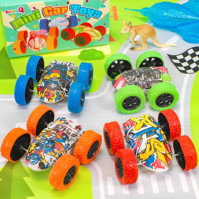 Toy Cars, 4 Pcs Monster Truck Toys Vehicles Push and Go Flip Stunt Car, Race Cars Party Favors for Goodie Bag Prizes Box Christmas Birthday Gifts