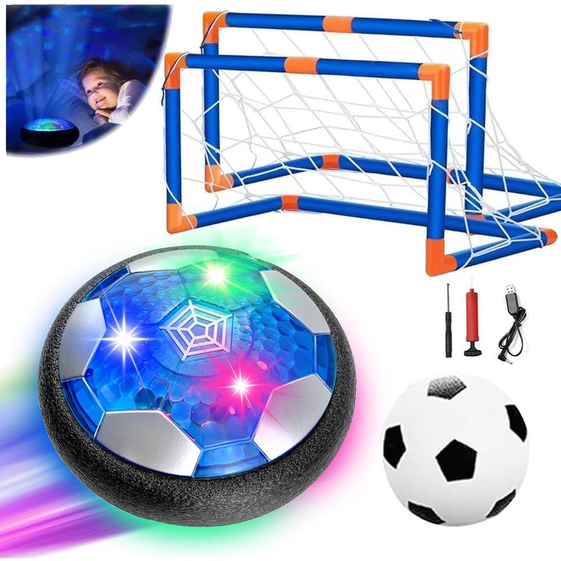 Hover Soccer Ball with 2 Goals, Rechargeable Indoor Air Floating Soccer Ball with LED Light and Foam Bumper, Perfect Birthday Xmas Gifts