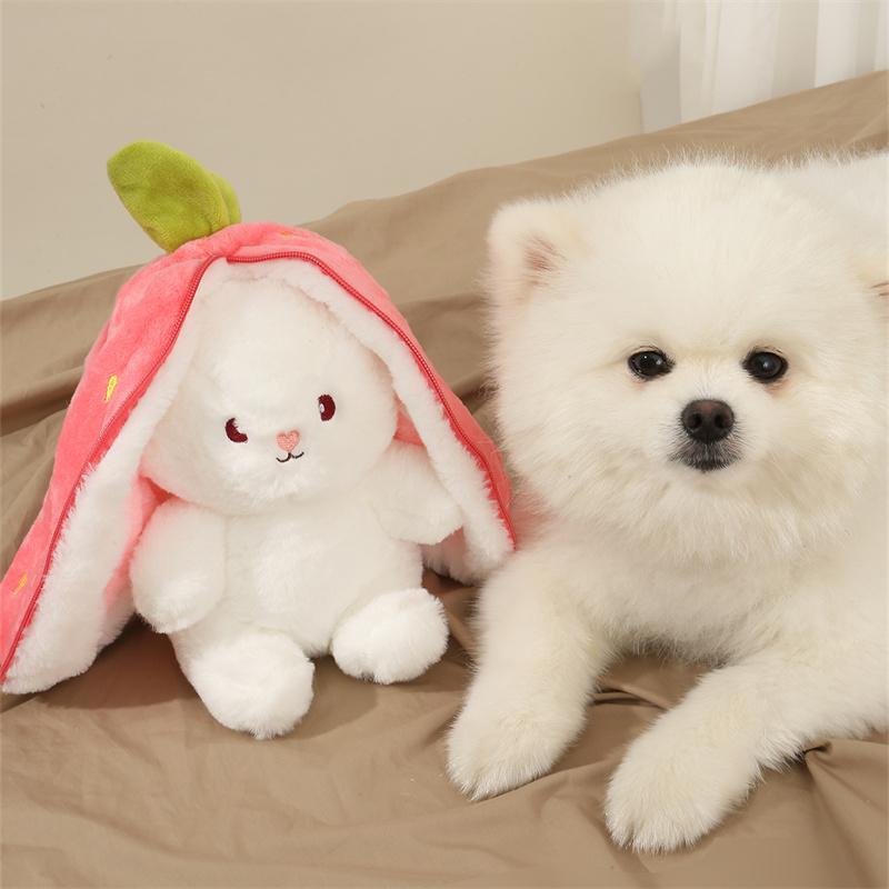 Random Color Strawberry Bunny Plush Toy, Soft Zipper Plush Toys, Easter Essentials Soft Cute Plushies Gifts for Kids, Adults, Pets