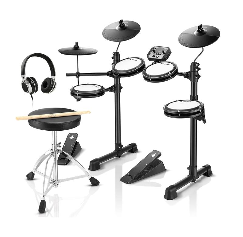 DED-80 Electronic Drum Set with 4 Quiet Mesh Pads, 180+ Sounds, 2 Pedals, Throne, Headphones, Sticks, and Melodics Lessons - LEVENTPRO