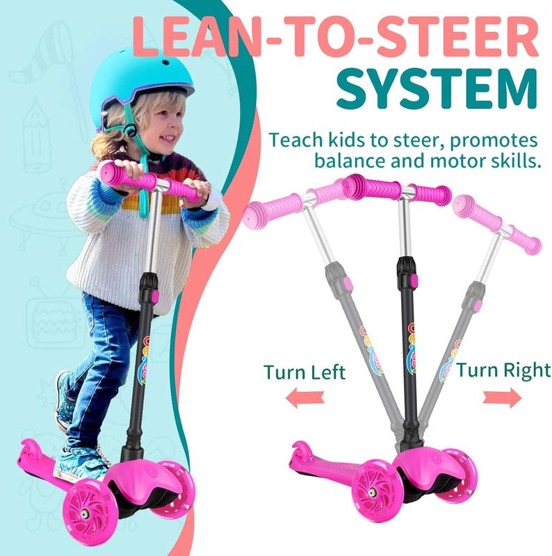 A1 Scooter for Kids Ages 2-6, 3 Wheel Scooter for Toddlers Girls Boys, PU Light-Up Wheels, 4 Adjustable Height, Lean to Steer, Non-Slip Deck, Three Wheel Kick Push Scooter for Children