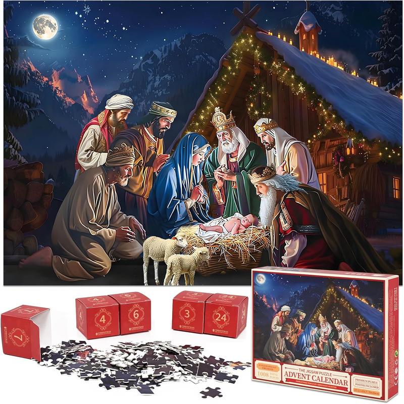 Advent Calendar 2024 Foil Puzzle 1008 Pieces Holiday Jigsaw Puzzles  24 Days Christmas Countdown Calendar with Puzzle Mat, Glue for Adults, Family Game Xmas Gifts Home Decor