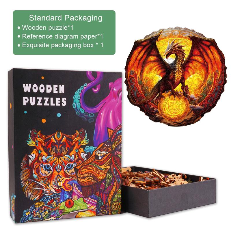 Fiery Dragon Wooden Jigsaw Puzzle - Classic Toy Puzzle for Kids and Adults