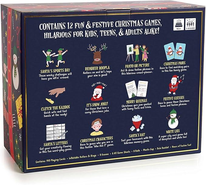 12 Christmas Games Party gift - A Collection of Hilarious Holiday Games [Family Party Game Pack for Kids, Teens & Adults] - by Beat That! Game gift