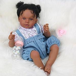 Wooroy Reborn Doll - Birthday Gift, Christmas Gift, Baby Gift, 18 Inches, 20 inches and 22 inches Brown Skin, Newborn Baby Doll, Realistic African American Reborn Dolls with Soft Cloth Body, Lifelike Baby Dolls That Look Real, Perfect Gift for Kids Age 3+