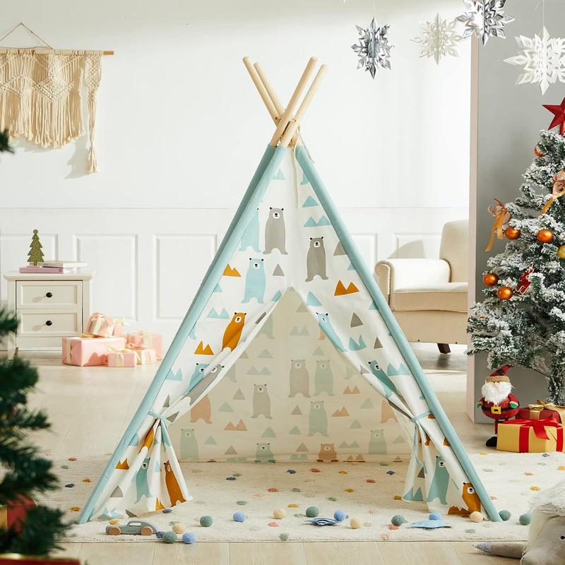 Teepee Tent for Kids,Cotton Canvas Teepee Play Tent for Children Indoor and Outdoor Games Little Bear