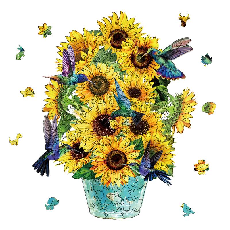 Wooden Jigsaw Puzzles - Sunflower, 200 Piece Luxurious Shaped Wooden Puzzles for Adults and Kids, Family Game