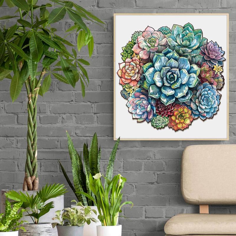 Elegant Succulent Wooden Jigsaw Puzzle for Adults and Kids