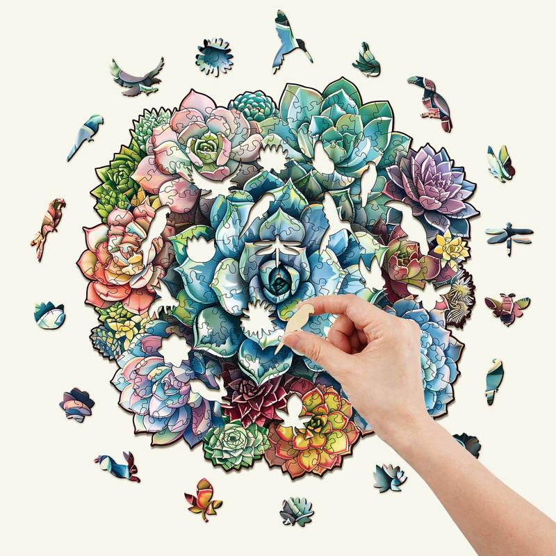 Elegant Succulent Wooden Jigsaw Puzzle for Adults and Kids