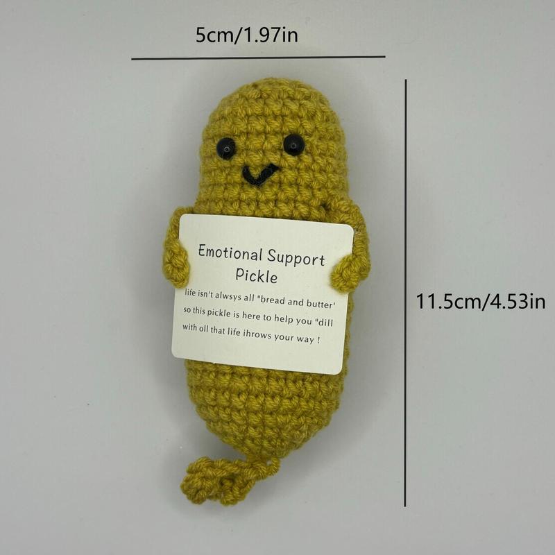 Cute Cartoon Corn & Pickle Design Crochet Doll, 2 Counts Handmade Emotional Relief Knitting Doll with Positive Card, Home Decor for School Office Dormitory