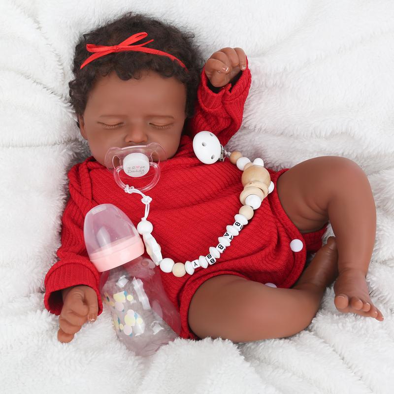 Wooroy Reborn Baby Doll - Black Friday & Cyber Monday, Christmas Gift, Birthday Gift, Girl Gift, Gift Ideas, Brown Skin Doll - 20 inches Cute Sleeping Baby Doll Rosalie with African American Skin, Black skin, Cloth Body, Gifts for Kids 3+