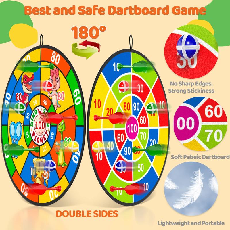 29 Inch Toy Dartboard Set, Toy Double Sided Dartboard with 20 Velcro Sticky Balls, 8 Darts, Indoor Outdoor Party Game Toys