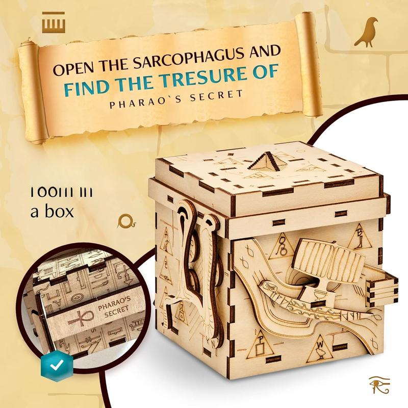 Pharaoh's Secret Puzzle Box - Escape Room in A Box for Adults - Cluebox - Mind Puzzles for Adults - Puzzle Boxes with Hidden Compartments - Puzzle Boxes for Adults - Wooden Puzzle Box