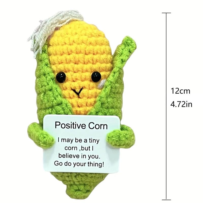 Cute Cartoon Corn & Pickle Design Crochet Doll, 2 Counts Handmade Emotional Relief Knitting Doll with Positive Card, Home Decor for School Office Dormitory