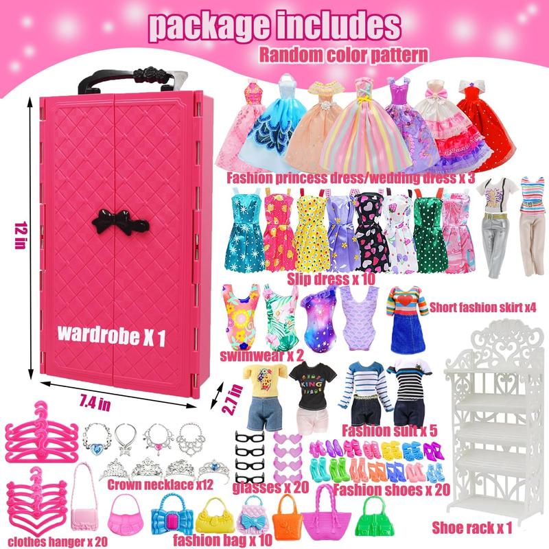 Christmas gift 108-Piece Doll Clothes & Accessories Set with Closet for 11.5-Inch Dolls - Perfect Birthday Gift for Girls Aged 4-12