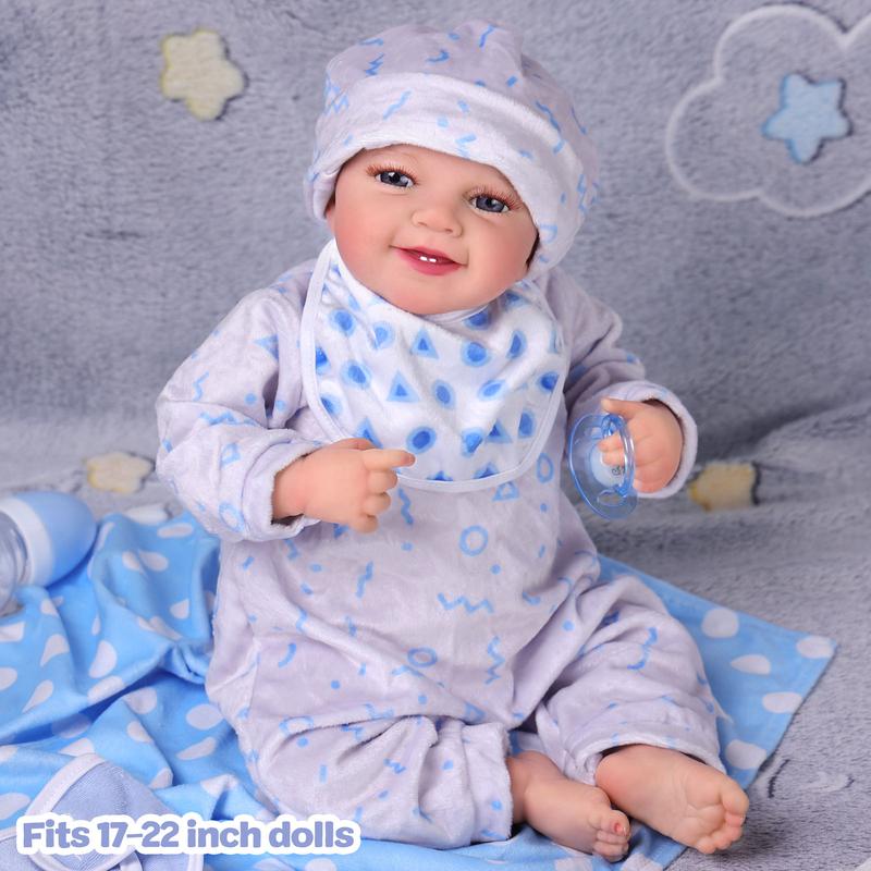 BABESIDE 7 Pcs Reborn Baby Doll Clothes for 17-22 Inch Dolls, Realistic Baby Doll Accessories Set with Baby Doll Bottle and Magnetic Pacifier for Reborn Dolls Newborn Baby Doll Boys