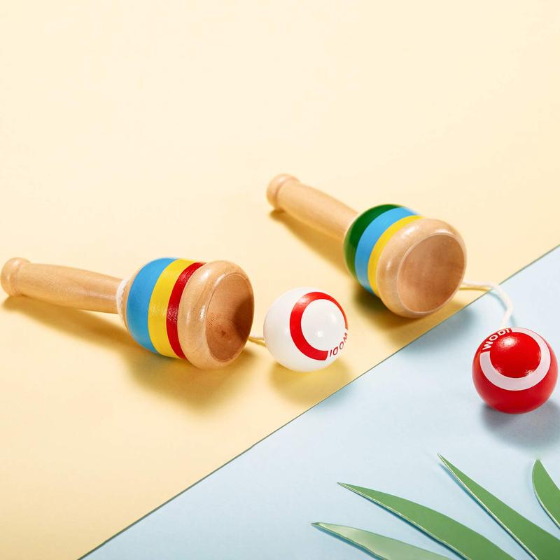 2 Pieces Jacks Game with Ball Paddle Ball with String Cup and Ball Game Mini Wood Catch Ball, Hand Eye Coordination Ball Catching Cup