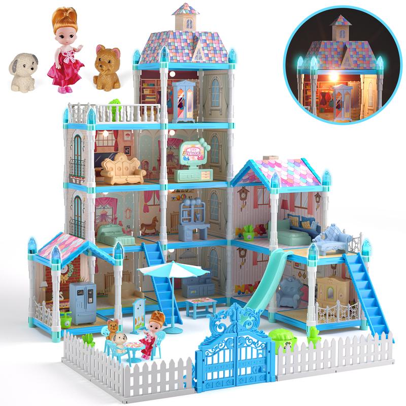 Doll House, Dream Dollhouse 11 Rooms Playhouse with LED Lights Furniture and Accessories, Pretend Play kit Doll House for Princess, BestBirthdays Christmas Gift for Kids