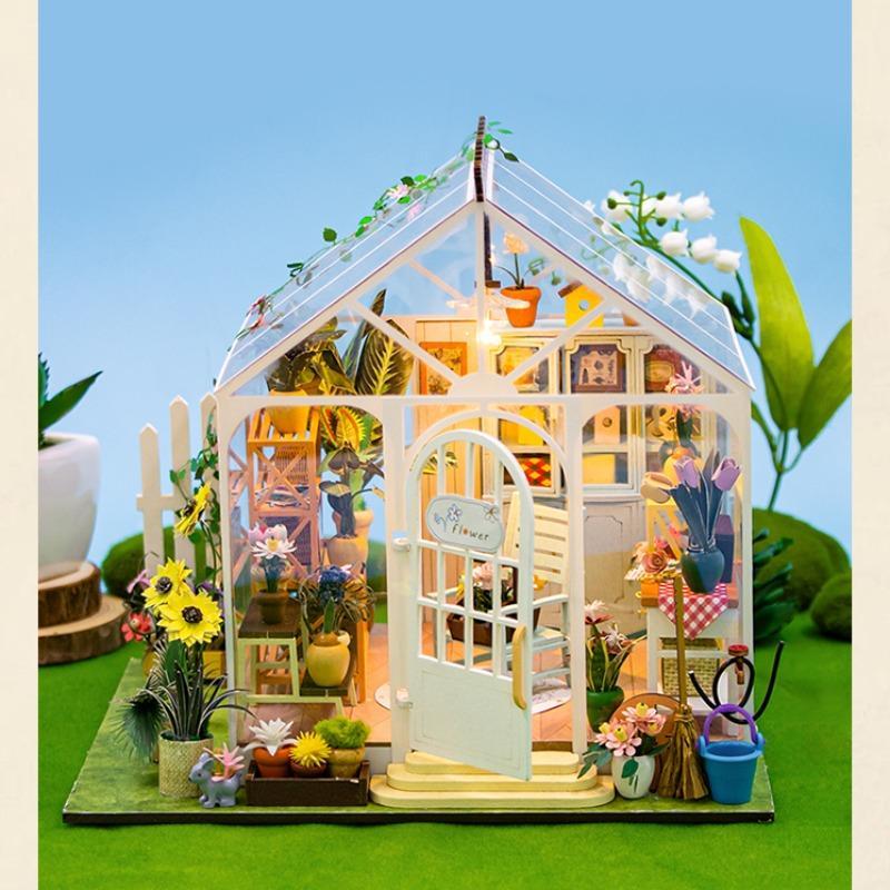 DIY Miniature House Kit, 1 Count Wooden DIY Miniature House Kit with Dust Cover, Creative Room Assembly Kit, Birthday Gift for Friends