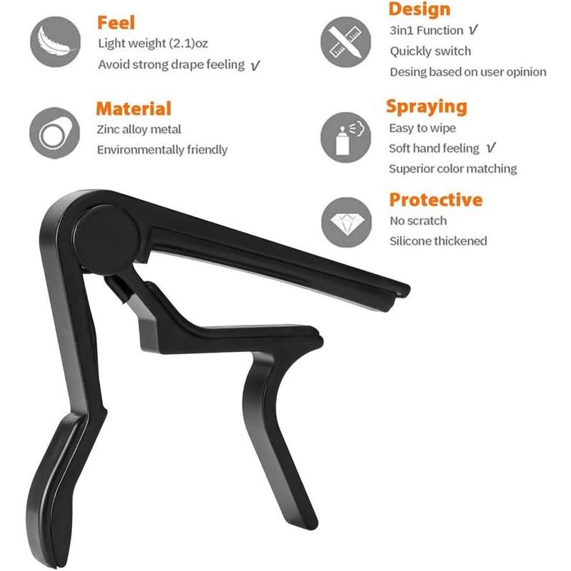 Guitar Capo,Capo for 6-String Acoustic and Electric Guitars, Bass,Mandolin, Ukulele, Black Guitar Capo (black) (black)