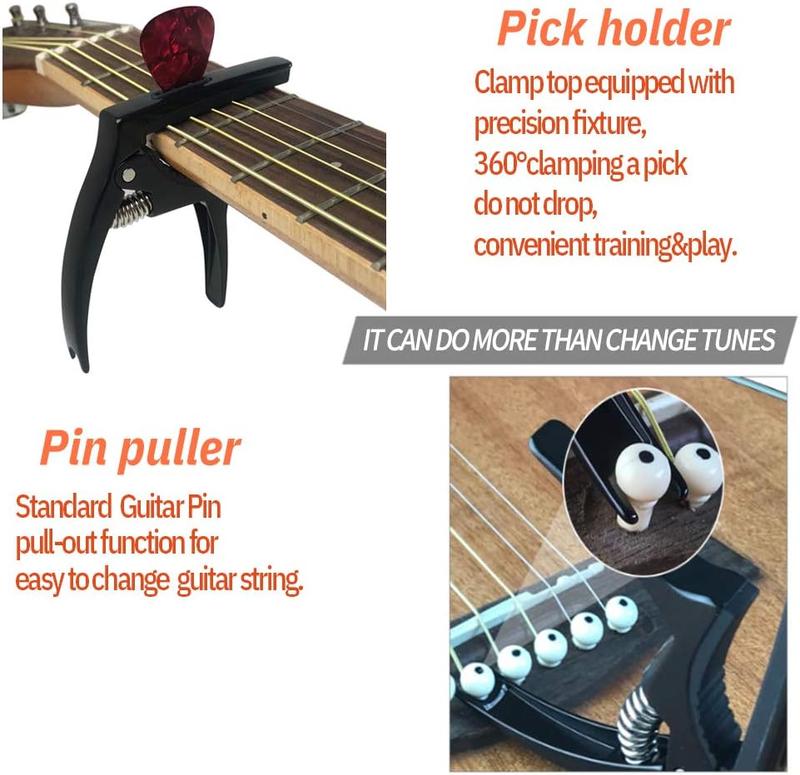 3in1 Guitar Capo for Acoustic and Electric Guitars(with Pick Holder and 4Picks),Ukulele,Mandolin,Banjo,Guitar Accessories