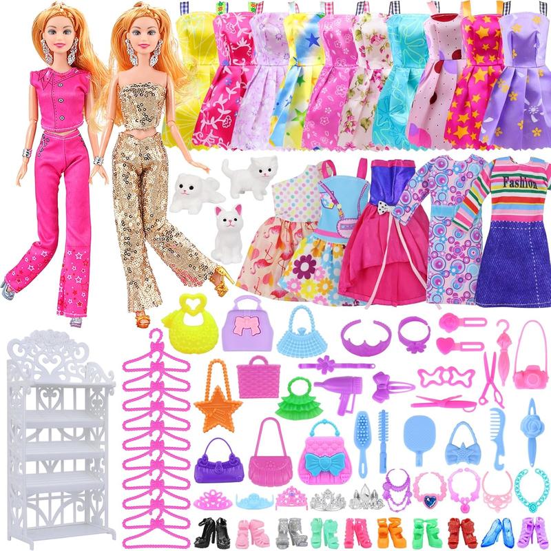 Christmas gift 86 Pcs Doll Accessories with Doll Closet Wardrobe for 11.5 Inch Doll Dress Up Set Wardrobe Handbags Dress Shoes Hangers Necklace Pet