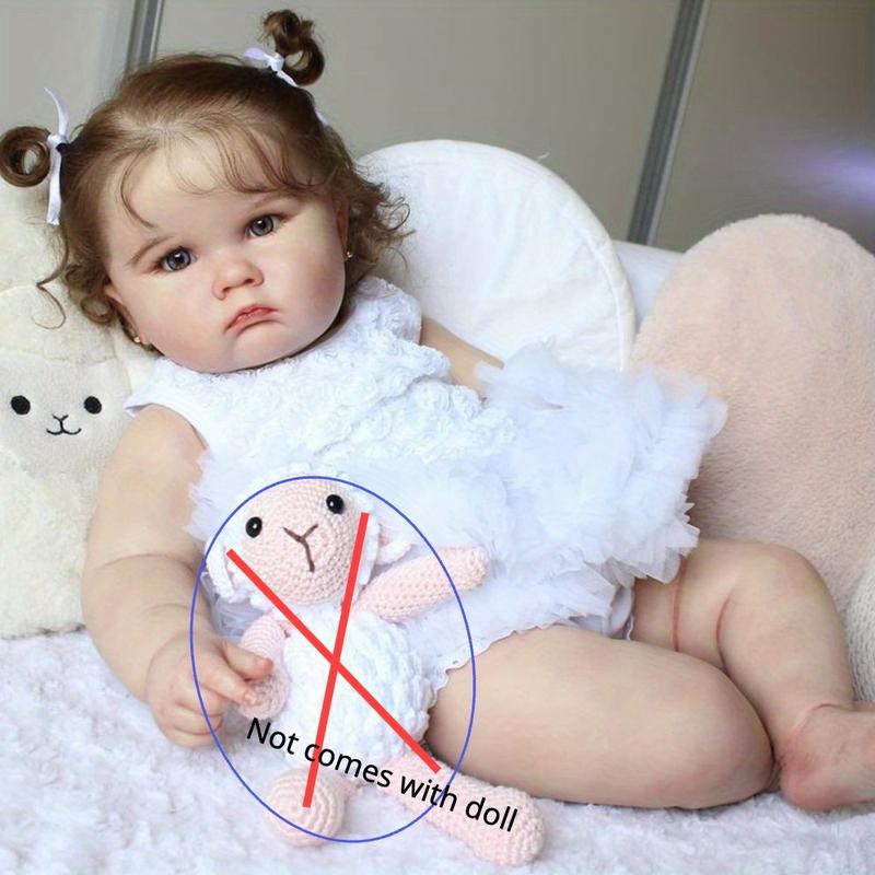 Realistic 60cm 24inch Soft Silicone Reborn Baby Fat Doll with 3D Paint Skin and Blood Veins Toddler Toy Girls Kids Art Gift (Sheep Not Included)