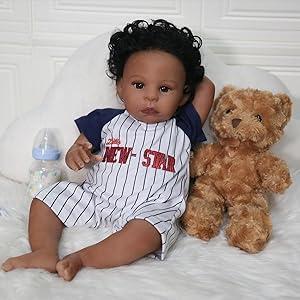 Wooroy Reborn Doll - Birthday Gift, Christmas Gift, Baby Gift, 18 Inches, 20 inches and 22 inches Brown Skin, Newborn Baby Doll, Realistic African American Reborn Dolls with Soft Cloth Body, Lifelike Baby Dolls That Look Real, Perfect Gift for Kids Age 3+