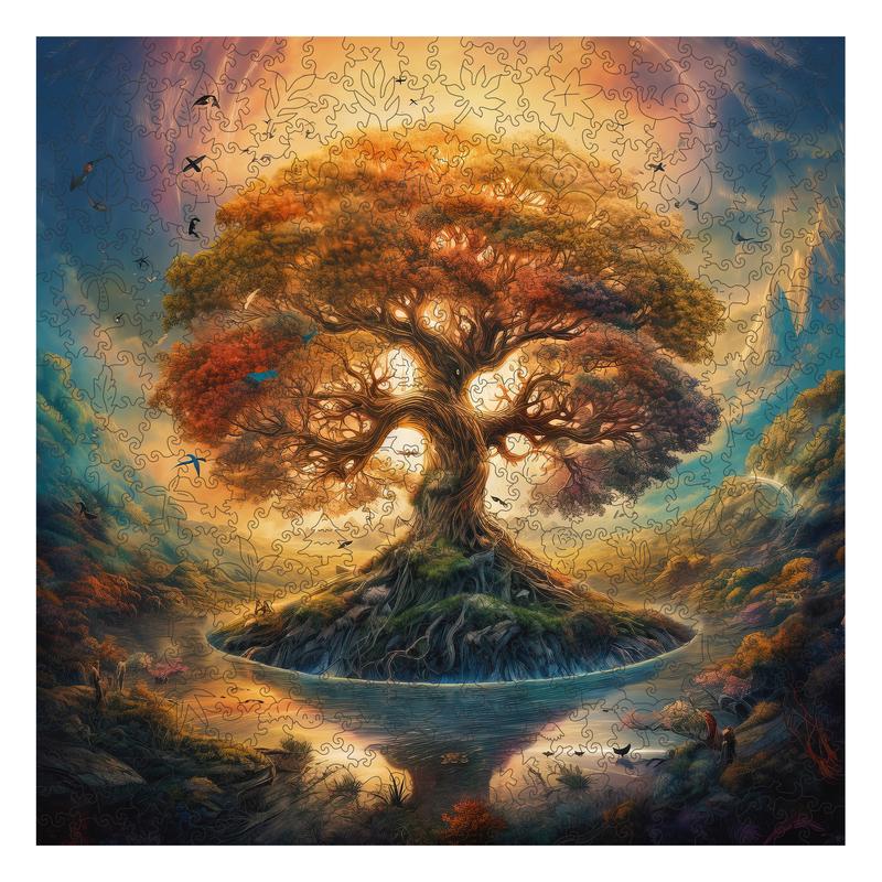 Tree of Life Shadow Mys Aurora Wooden Jigsaw Puzzle for Kids and Adults 200 500 Pcs Unique Shape Nice Box Packing Fun Challenging Brain Exercise Family Game Creative Gift for Friends Parents Grandparents Brainstorm