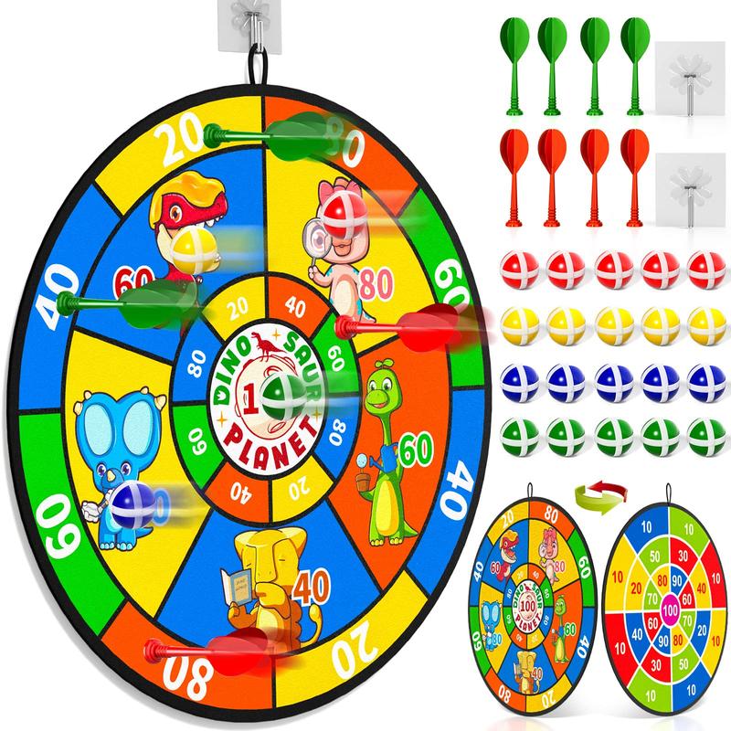 29 Inch Toy Dartboard Set, Toy Double Sided Dartboard with 20 Velcro Sticky Balls, 8 Darts, Indoor Outdoor Party Game Toys