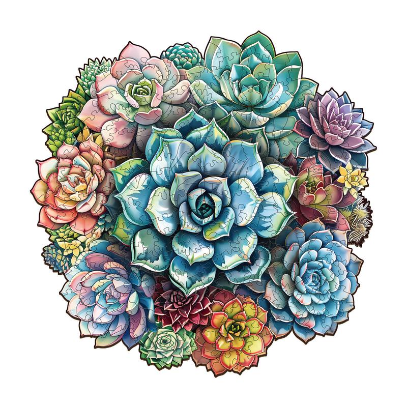 Elegant Succulent Wooden Jigsaw Puzzle for Adults and Kids