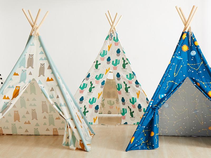 Teepee Tent for Kids,Cotton Canvas Teepee Play Tent for Children Indoor and Outdoor Games Little Bear