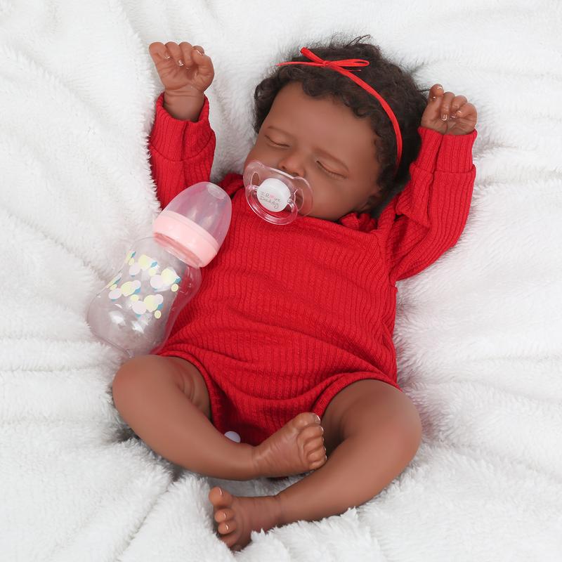 Wooroy Reborn Baby Doll - Black Friday & Cyber Monday, Christmas Gift, Birthday Gift, Girl Gift, Gift Ideas, Brown Skin Doll - 20 inches Cute Sleeping Baby Doll Rosalie with African American Skin, Black skin, Cloth Body, Gifts for Kids 3+