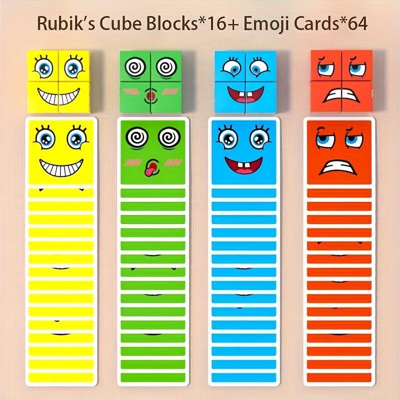 Children's Funny Face-changing Magic Cube Building Blocks, Kids' Wooden Four-Person Battle Toy, Parent-child Thinking Educational Toys, Expression Building Blocks Puzzle Toys