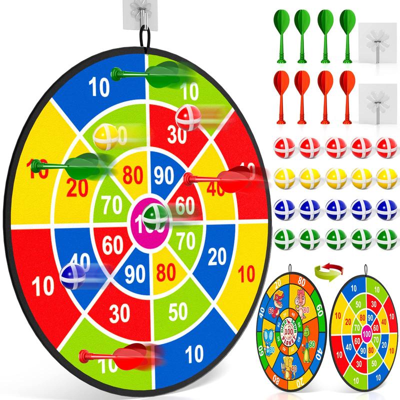 29 Inch Toy Dartboard Set, Toy Double Sided Dartboard with 20 Velcro Sticky Balls, 8 Darts, Indoor Outdoor Party Game Toys