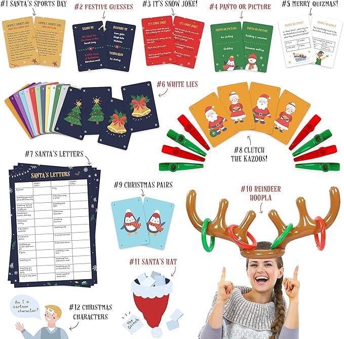 12 Christmas Games Party gift - A Collection of Hilarious Holiday Games [Family Party Game Pack for Kids, Teens & Adults] - by Beat That! Game gift