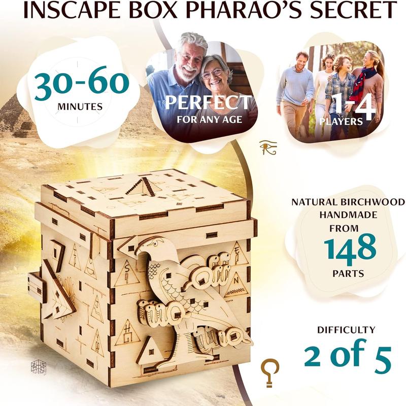 Pharaoh's Secret Puzzle Box - Escape Room in A Box for Adults - Cluebox - Mind Puzzles for Adults - Puzzle Boxes with Hidden Compartments - Puzzle Boxes for Adults - Wooden Puzzle Box