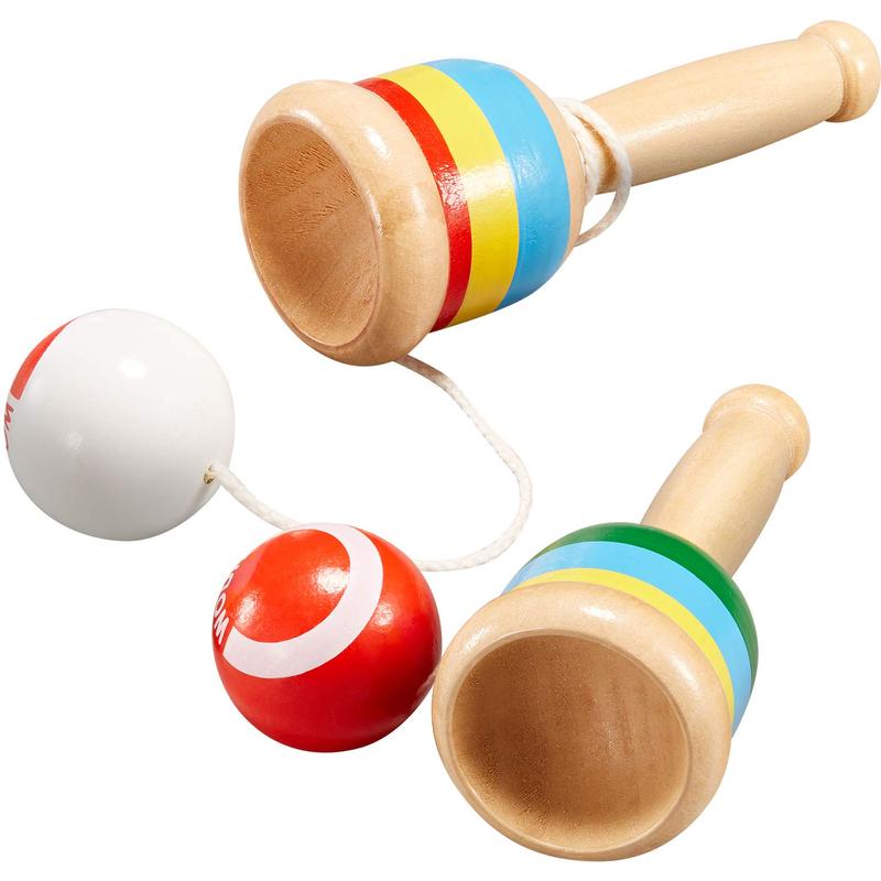 2 Pieces Jacks Game with Ball Paddle Ball with String Cup and Ball Game Mini Wood Catch Ball, Hand Eye Coordination Ball Catching Cup