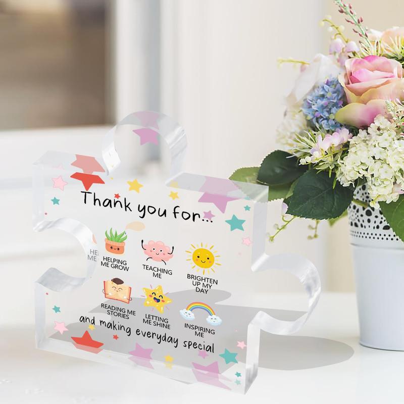 Thank You for Letter Puzzle Decorative Ornament, Cute Cartoon Acrylic Puzzle Ornament, Desktop Decoration for Home Office School Dormitory