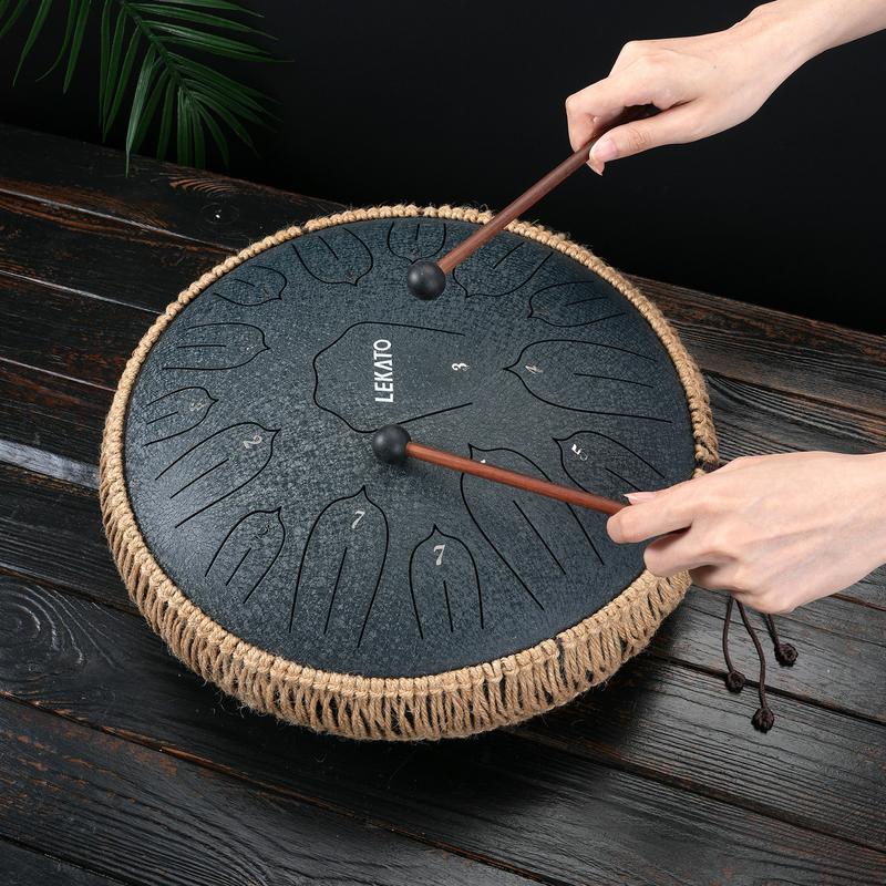 LEKATO Steel Tongue Drum 14 Inch 15 Notes Steel Drum C Key Beginner Professional Handpan Drum Percussion for Meditation Yoga Musical Education, Best Gift for Familes Friends