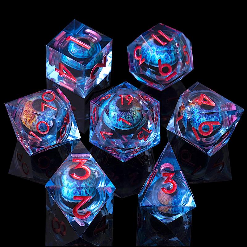 Cat Eye Liquid Core Sharp Edge Handmade Dice Set for Dungeons and Dragons Ttrpg, Multi-Sided RPG Polyhedral Resin Roleplaying