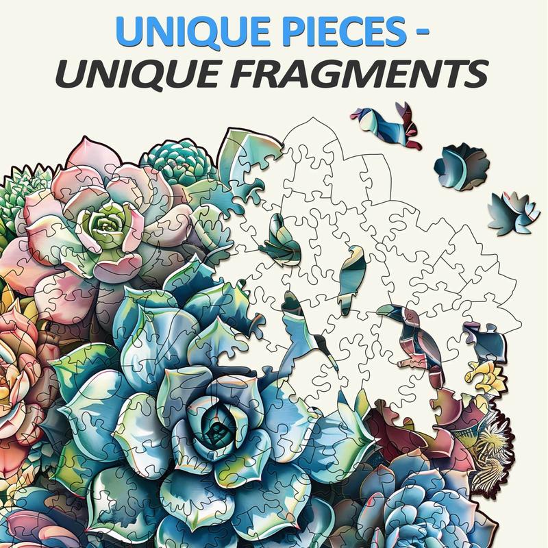 Elegant Succulent Wooden Jigsaw Puzzle for Adults and Kids