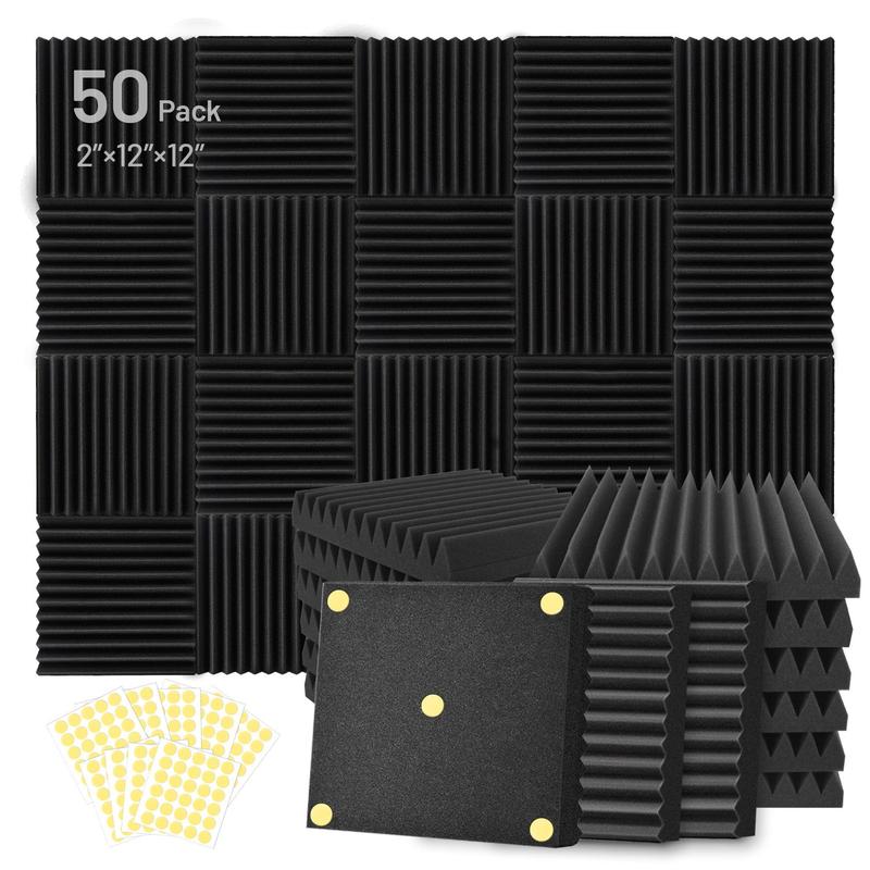 Durable Acoustic Foam Boards, 50pcs set Soundproof Acoustic Foam Panels, Soundproofing Noise Cancelling Wedge Panels Noise Reduction Panels, Adhesive Soundproof Foam Pads for Home Office Recording Studio, Men Gifts, Birthday Gifts for Bf