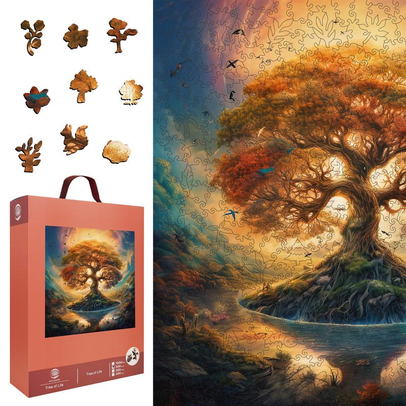 Tree of Life Shadow Mys Aurora Wooden Jigsaw Puzzle for Kids and Adults 200 500 Pcs Unique Shape Nice Box Packing Fun Challenging Brain Exercise Family Game Creative Gift for Friends Parents Grandparents Brainstorm