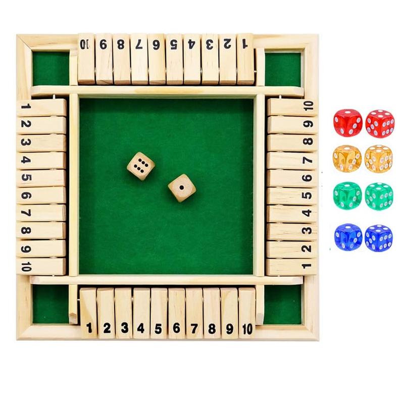 Wooden Shut the Box Dice Toy, Tabletop Version Math Gmes for Party,1 Set Classic 8 color Side Wooden Board Gm