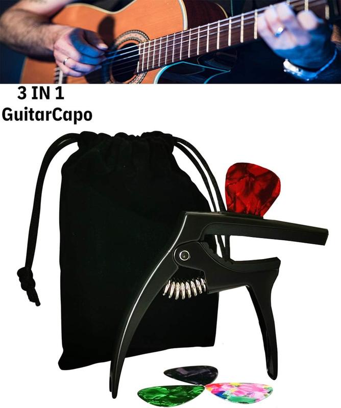 3in1 Guitar Capo for Acoustic and Electric Guitars(with Pick Holder and 4Picks),Ukulele,Mandolin,Banjo,Guitar Accessories