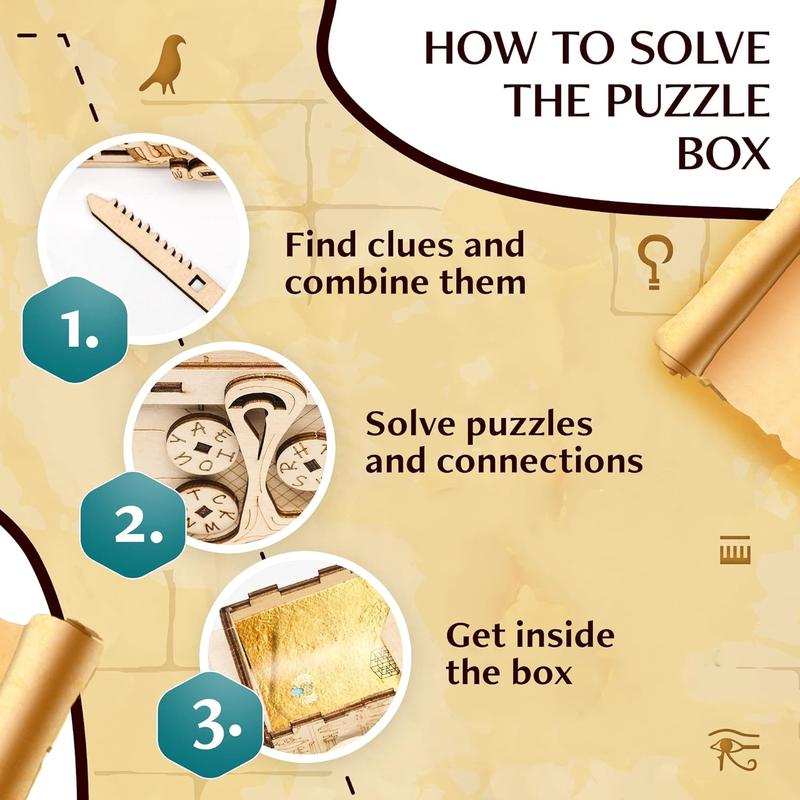 Pharaoh's Secret Puzzle Box - Escape Room in A Box for Adults - Cluebox - Mind Puzzles for Adults - Puzzle Boxes with Hidden Compartments - Puzzle Boxes for Adults - Wooden Puzzle Box