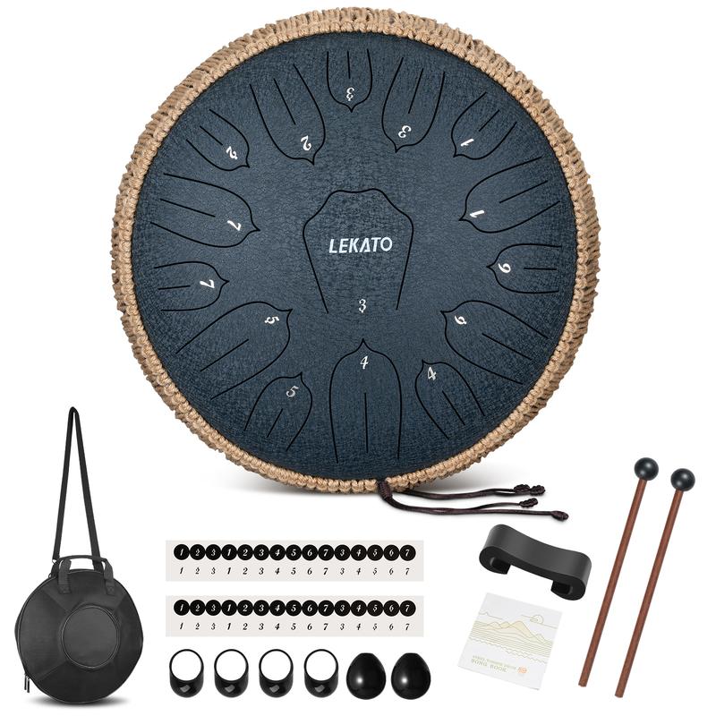 LEKATO Steel Tongue Drum 14 Inch 15 Notes Steel Drum C Key Beginner Professional Handpan Drum Percussion for Meditation Yoga Musical Education, Best Gift for Familes Friends