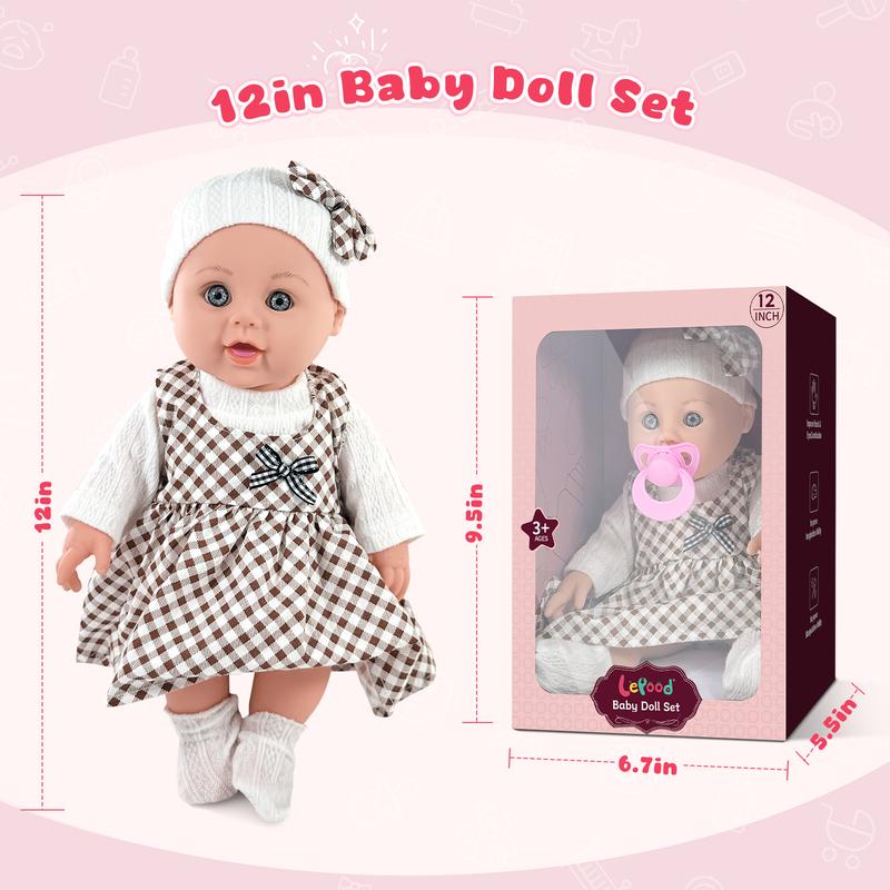 Nice2you 12in Baby Doll for Toddlers 1-3, First Baby Doll Set with Accessories, Pacifier, Feeding Bottle, Blanket for 2 Year old Girl